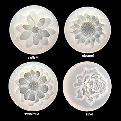 4 Pcs Camellia Sunflower Rose Flower Epoxy Mold Silicone Mold for Wall Hanging Epoxy Resin Mold for Key Chain Pendant Clay Mold