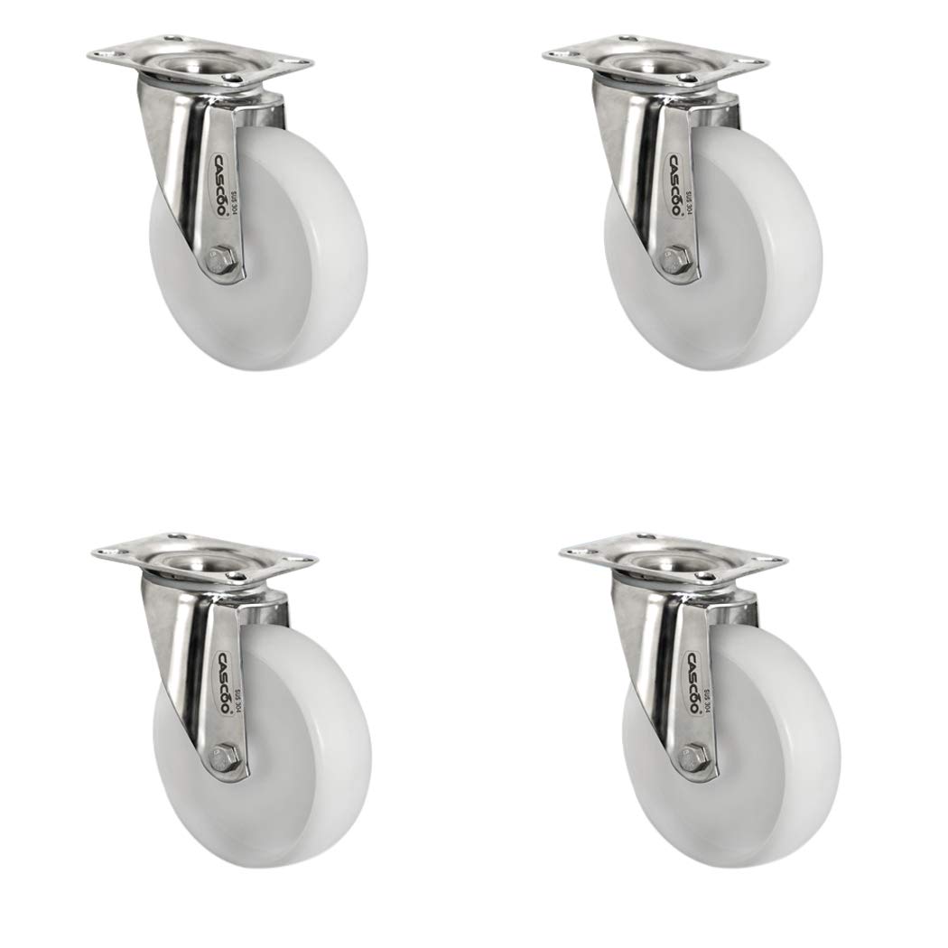 SETSISI080N0N0L0N Rollensatz 4 Lenkrollen, Polyamid, Edelstahl, Durchmesser 80 mm, Transportrollen, Gleitlager, INOX, Traglast 390 kg (4-er Pack)