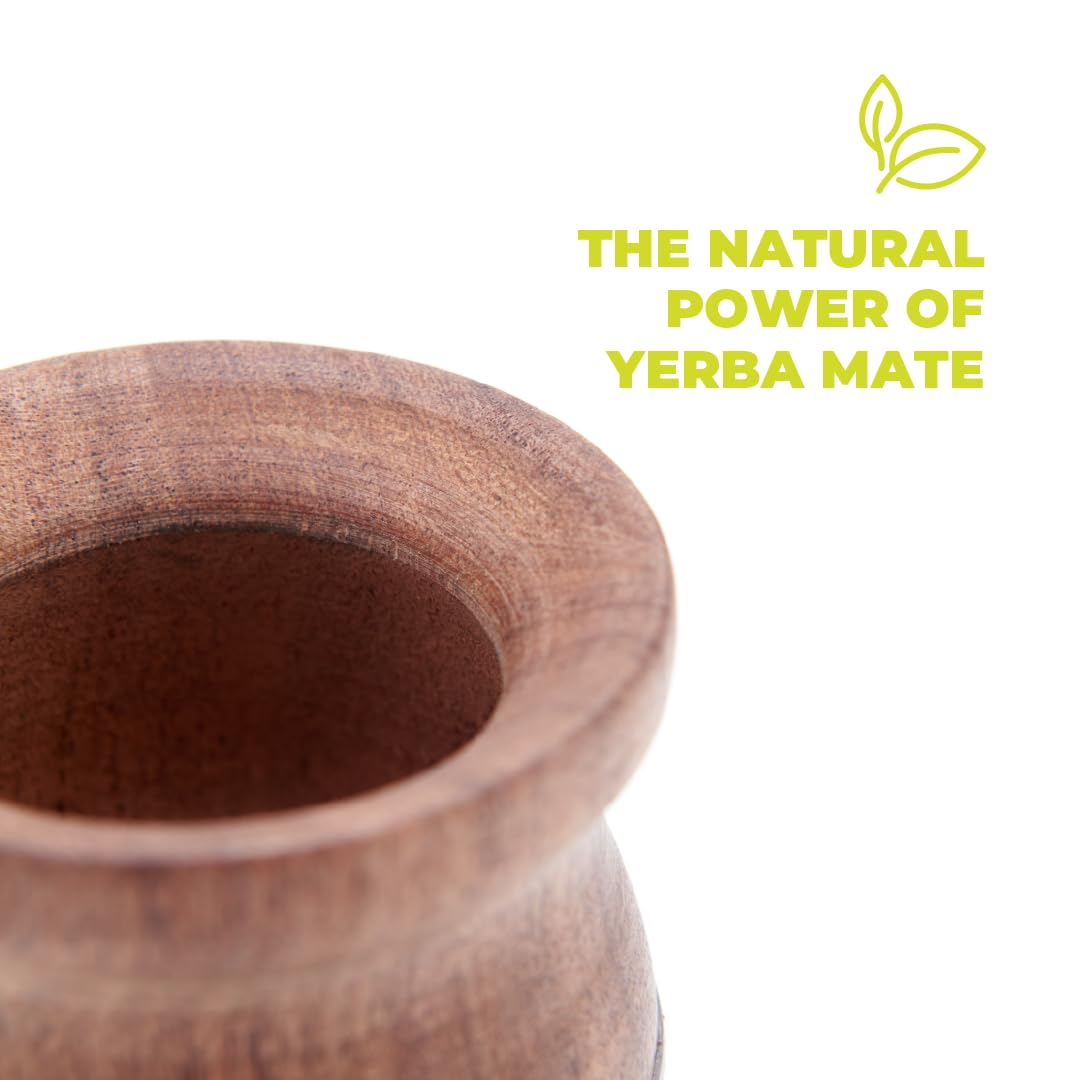 BALIBETOV Yerba Mate - Zucca di legno tradizionale carruba in legno con alluminio (tazza mate) – Set contiene Bombilla (sorbeto) per Mate (legno con base in alluminio)