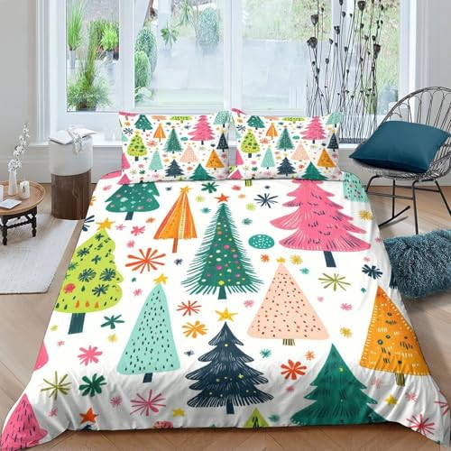 Housse de couette sapins de Noël en microfaser 3D ultra douce et confortable pour lit simple - 4