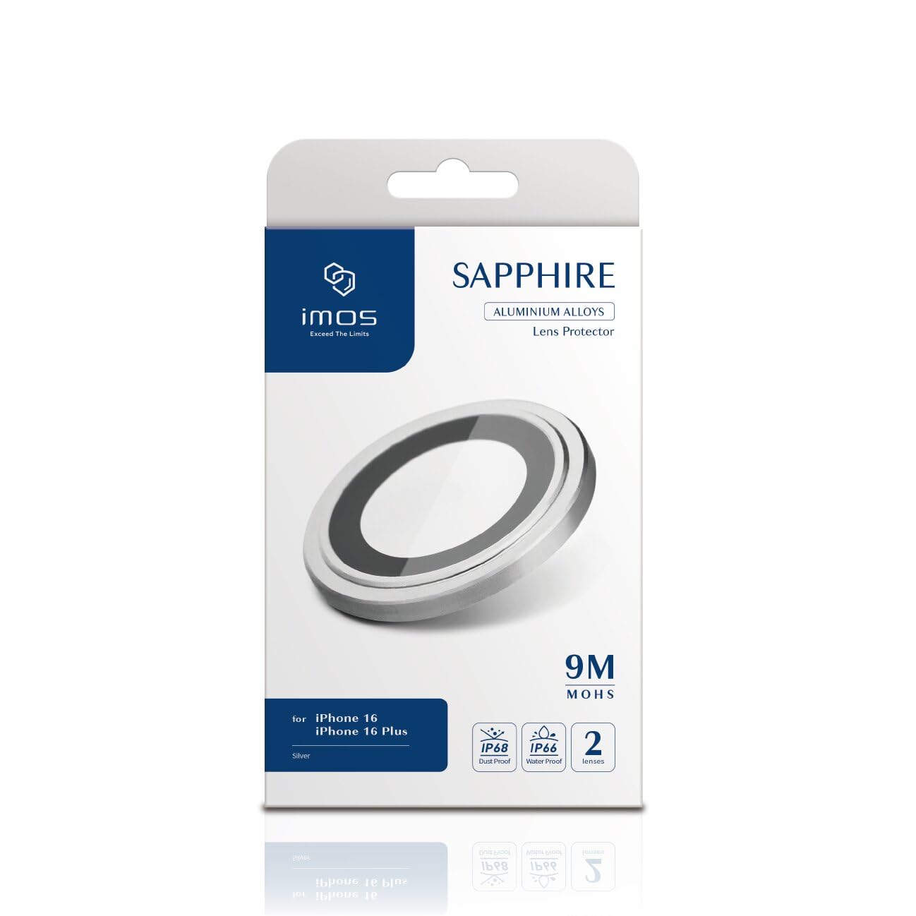 imos Camera Lens Protector for iPhone 16 & iPhone 16 Plus, Scratch-resistant HD Ultra-thin 9H Sapphire Optical Glass, Case Friendly, Easy Install (Silver)