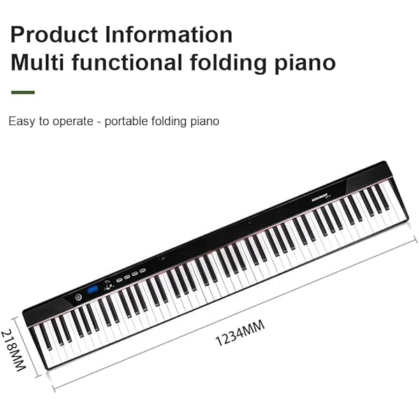 Coolmusic - Teclado de piano de 88 teclas, piano digital Bluetooth plegable con teclas iluminadas, teclado semipesado, recargable, portátil