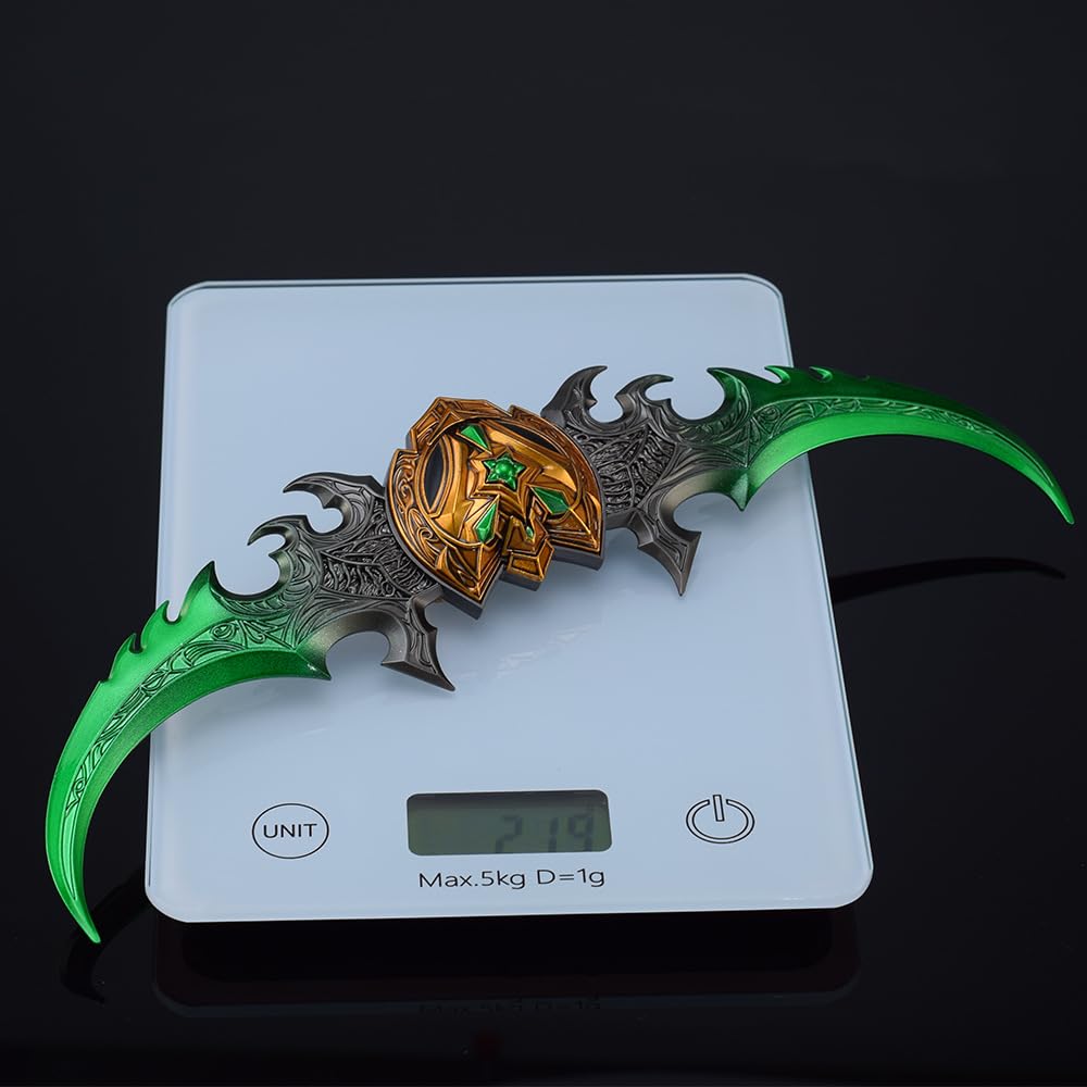 Artículos de colección de Videojuegos, Warglaive of Azzinoth Modelo Illidan Warblade decoración de Escritorio 22 cm/8,7 Pulgadas con Soporte exhibición Juego Totalmente metálico(Green)