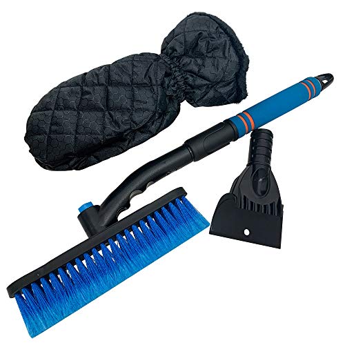 Lucky Farm Snow Brush Ice Scraper with mitt for car Car Auto SUV Truck Windshield Windows with 31”extendable 270°Rotate Head Ergonomic Foam Handle