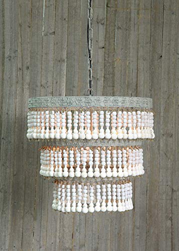 Creative Co-Op 3-Tier Round Metal Chandelier with Hanging Wood Beads - Image 10