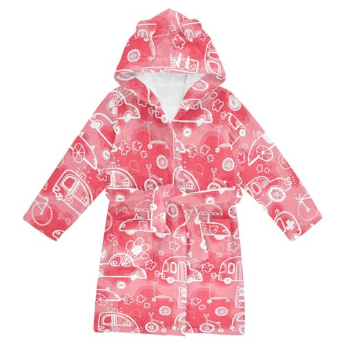 WIFIU Toddler Baby Hooded Bathrobe for Boys Girls Funny Cars Pattern Printed, Soft Plush Bath Towel Robe with 2 Pockets for 7-9 Years