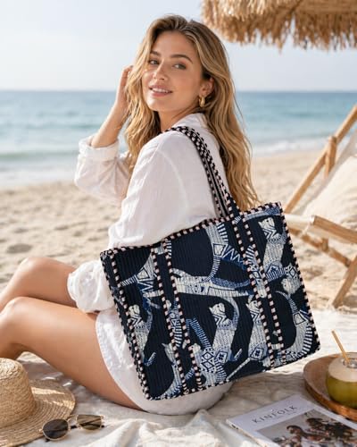 Image of Cotton Tiger Block Print Tote Bag, Indian Handmade Shopping Shoulder Bag, Unisex Market Daily Use