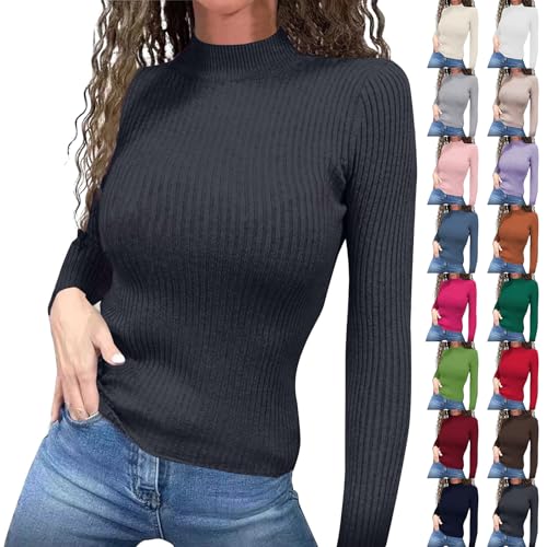 Turtle Necks Tops for Women Ribbed Long Sleeve Slim Fitted Knit Sweater Fall Basic Lightweight Pullover Sweaters Tops