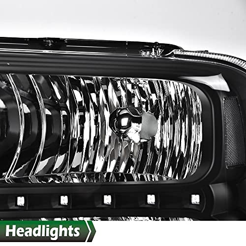Image of GRAND ORANGE LED DRL Headlights Assembly, Compatible with 2005 2006 2007 Ford F250 F350 F450 F550 Super Duty bumper Headlamp, Amber Corner Headlight(Clear lens Black Housing Clear Reflector)