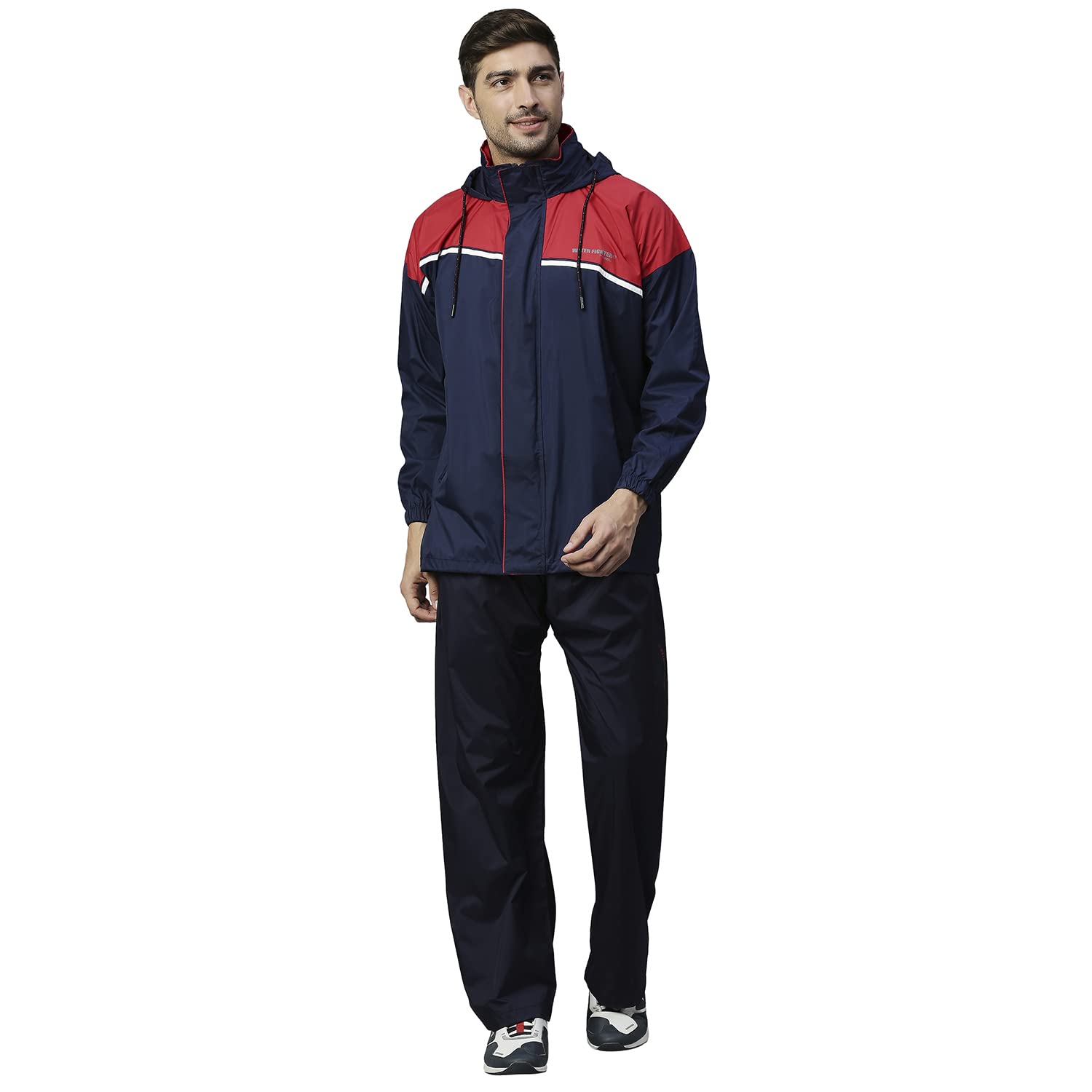 Waterfighter Rain Coat for Men with Adjustable Hood and Pocket, Waterproof Raincoat for Bike Riders with Polyester Jacket Pant and Carrying Pouch,AZ06