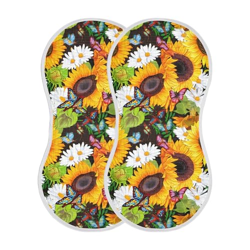 xigua Watercolor Sunflowers Baby Burp Cloths for Newborn Boys and Girls 4 Pack, Soft & Absorbent Cotton Baby Burp Cloth, Baby Washcloths, Newborn Towel, Burp Rags2