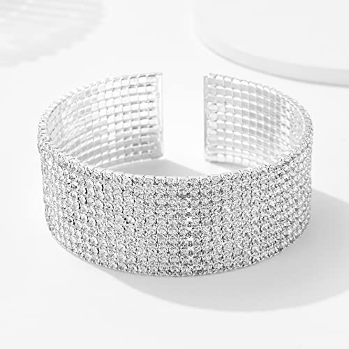 Sparkly Classic Multi-layer Big Wide Crystal Rhinestone Cuff Bracelet for Women Bridal Wedding Formal Prom Jewelry3