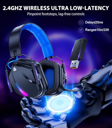 Image of Vakedy Wireless PS5 Headset, 20ms Low Latency & BT 5.4 and 2.4GHz USB | 250g Lightweight with Noise Canceling Mic, 50mm Drivers and 7.1 Surround Sound, 50H Battery Gaming Headphone for PC, Switch