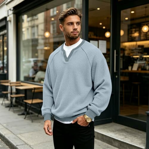Waffle Shirts for Men Long Sleeve Knit Fall Sweater Big and Tall Golf Shirt - image 4