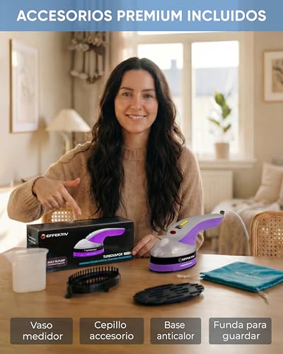 Plancha Vertical Vapor EFFEKTIV, 1800W, 3 en 1 Vapor Vertical Premium, Plancha Ropa con Suela Cerámica, Cepillo de Vapor, Depósito 250ml, Vapor Continuo 750mg/sec, Pantalla led, Autoapagado, Cable 3m