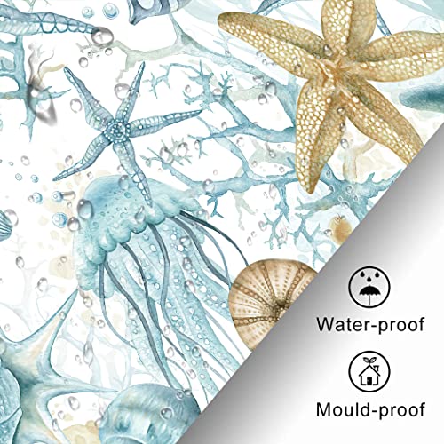 Cyrekud Nautical Coastal Shower Curtain Beach Ocean Starfish Coral Seashell Undersea Bathroom Set Summer Watercolor Ocean Nautical Home Bath Bathtub Decor Durable Fabric Machine Washable With 12 Hooks #TOP4