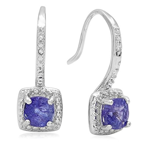 Dazzlingrock Collection Cushion Tanzanite Halo Style Ring & Dangle Drop Earrings Set For Women In 925 Sterling Silver #TOP3