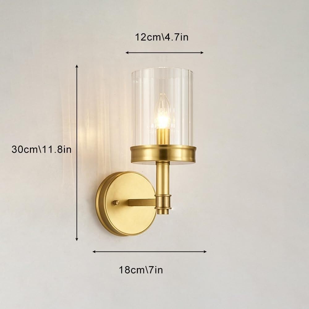 Applique da Parete per Interni Vintage in Vetro Nero per Bagno con Cablaggio in Ottone Vetro Trasparente A Coste Stile Industriale/Rustico Lampade da Comodino per Camera da Letto Soggiorno Cucina Co