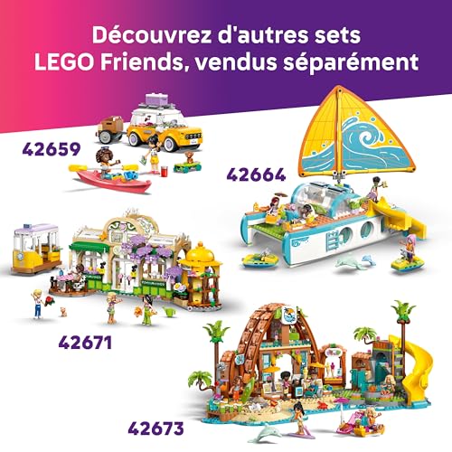 LEGO Friends Fête dans la Piscine avec les Bouées Licorne et Flamant Rose - Jouet - Animaux Flottants, 2 Mini-Poupées, Churro le Chat & Accessoires dont Cabine DJ & Transats - Cadeau Fille 5 ans 42658