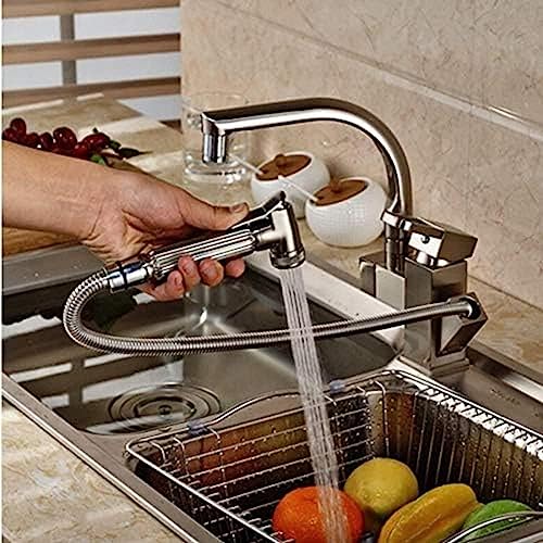 Robinet de cuisine mitigeur d'évier en nickel brossé avec douchette - 4