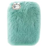 Case for iPad Mini (A17 Pro, 2024 Model, 7th Gen) / Mini 6 (2021 Model, 6th Gen) 8.3-inch Tablet,Bling Rhinestone Fuzzy Faux Rabbit Furry Fluffy Beaver Rex Rabbit Fur Soft Case(Mint Green)