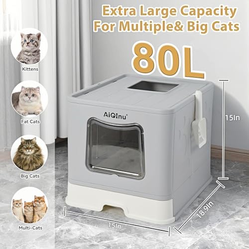Arenero para gato AiQInu extra grande plegable de 80L con tapa miniatura 2