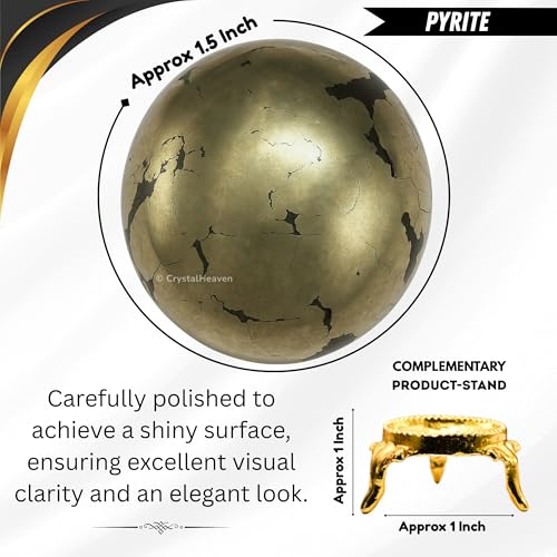 Image of Certified Pyrite Crystal Ball for Meditation - Premium Crystal Vastu Items for Home and Feng Shui Items for Good Luck - Ideal for Pooja Supplies and Spiritual Practices (1.5 inch Inch)