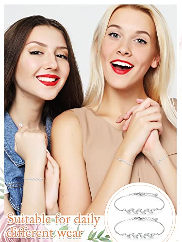 6 Pcs Bridesmaid Gifts Bridesmaid Bracelets Dainty Bracelets Tiny Zirconia Leaf Adjustable Bridal Bracelet Crystal Bracelet (Silver) #TOP4