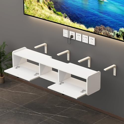 Étagère murale TV flottante blanche 100cm, meuble décodeur peu encombrant pour salon