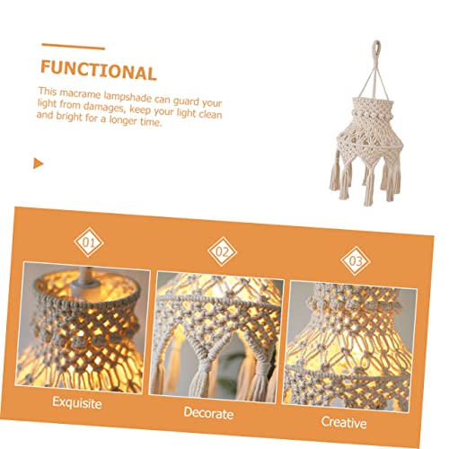 Pantalla de lámpara de macramé PRETYZOOM vintage con estructura metálica duradera 4
