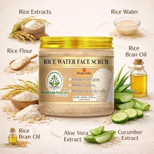 Image of Khadi Rice Water Face Scrub with Natural Exfoliating Beads | Brightening & Hydrating Scrub for Glowing Skin | Gentle Exfoliation, Deep Cleansing | For All Skin Types - 150GM