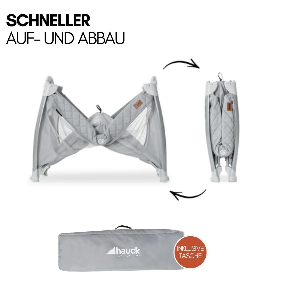 hauck Reisebett Play N Relax Center mit Wickelauflage, höhenverstellbar und seitlichem Einstieg - Quilted Grey