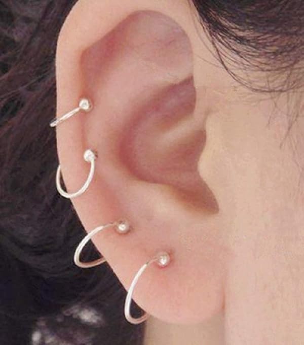 20G Sterling Silver Ball Bead Sleeper Small Hoop Earrings Tragus Cartilage Nose Rings Septum Huggie Hoops (8mm) by Dtja - Used condition - Image 5