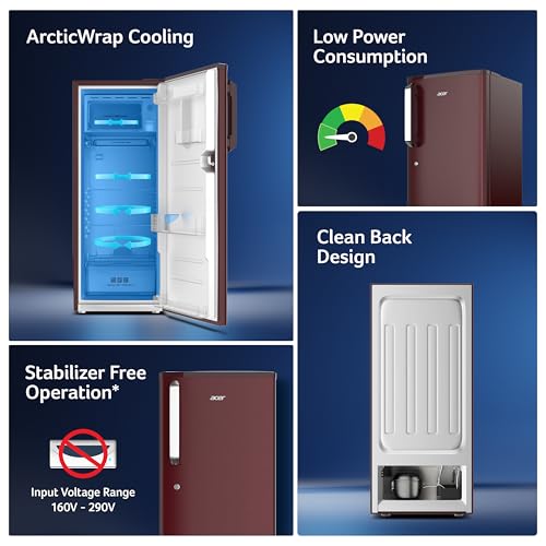 Image of acer 190L 2 Star Direct-Cool Single Door Refrigerator (AiSense, AR190AD2FWSD, Wine Solid)