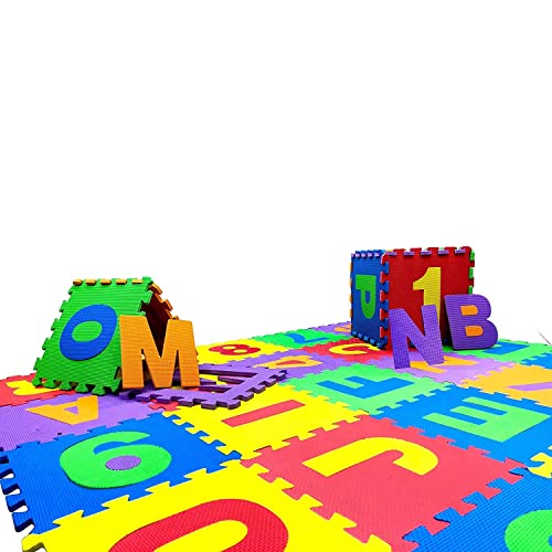 Image of Little fun times Alphabet Play Mat for Baby Large 60 Pieces 12inch. Total 71.5x71.5 inch 36 SqFt Interlocking Floor Puzzle EVA Tiles Playmat for Toddler and Kids Letters and Numbers with Edges.