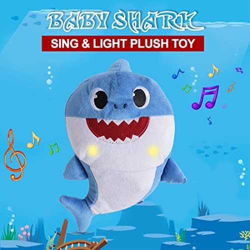 Image of Pinkfong Baby Shark Plush Sing and Light up Plush Toy 12 Inch Daddy Shark for The Kids of 1 Year and Above, White, (BS60007)