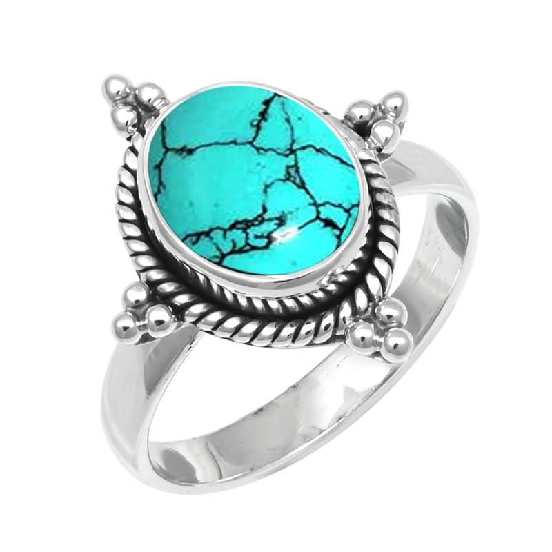 JEWELSTREZORO Anillo de plata de ley 925 maciza hecho a mano para hombres y mujeres, TSR252AA, T 1/2, Metal Piedra preciosa., Turquesa creada en laboratorio