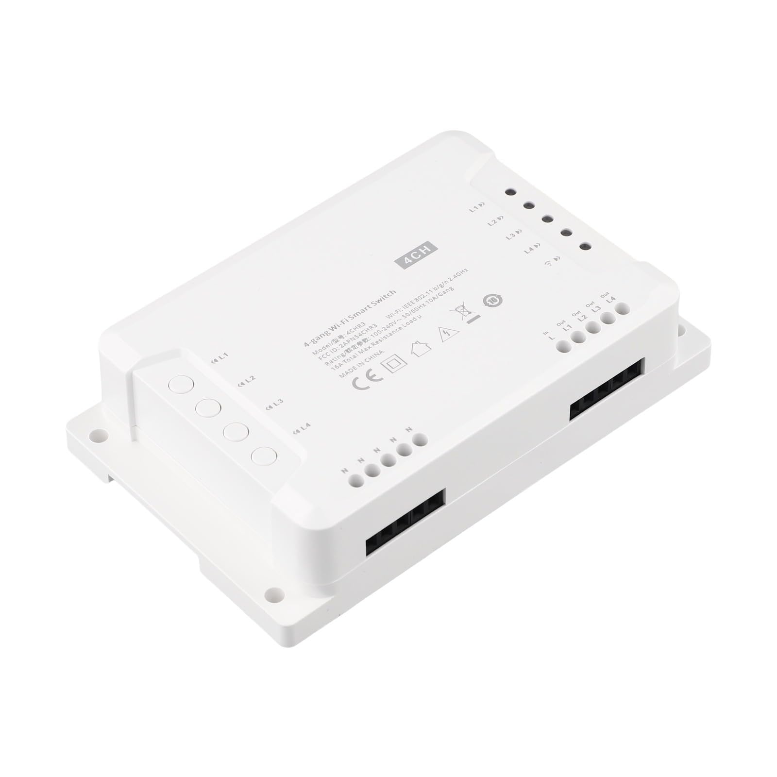 4CH R3 - Módulo de interruptor de luz inteligente, relé WiFi de 4 canales con control RF para Alexa y Home, montaje en riel DIN, automatización inalámbrica para luces y ventiladores, color