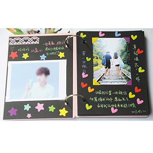 Álbum de recortes para fotos, álbum de fotos DIY con cubierta de madera y 30 páginas negras, ideal como libro de visitas, libro de recuerdos o regalo para San Valentín, aniversario, Día de la Madre o cumpleaños, tamaño 6 x 4 pulgadas (12 x 16 cm) miniatura 3