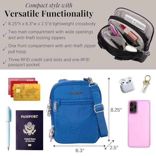 Image of Baggallini Securtex Anti-theft Mini Everything Crossbody Bag, 6.3 inchx8.25 inch Rfid, Locking Zippers & Cut-resistant Strap