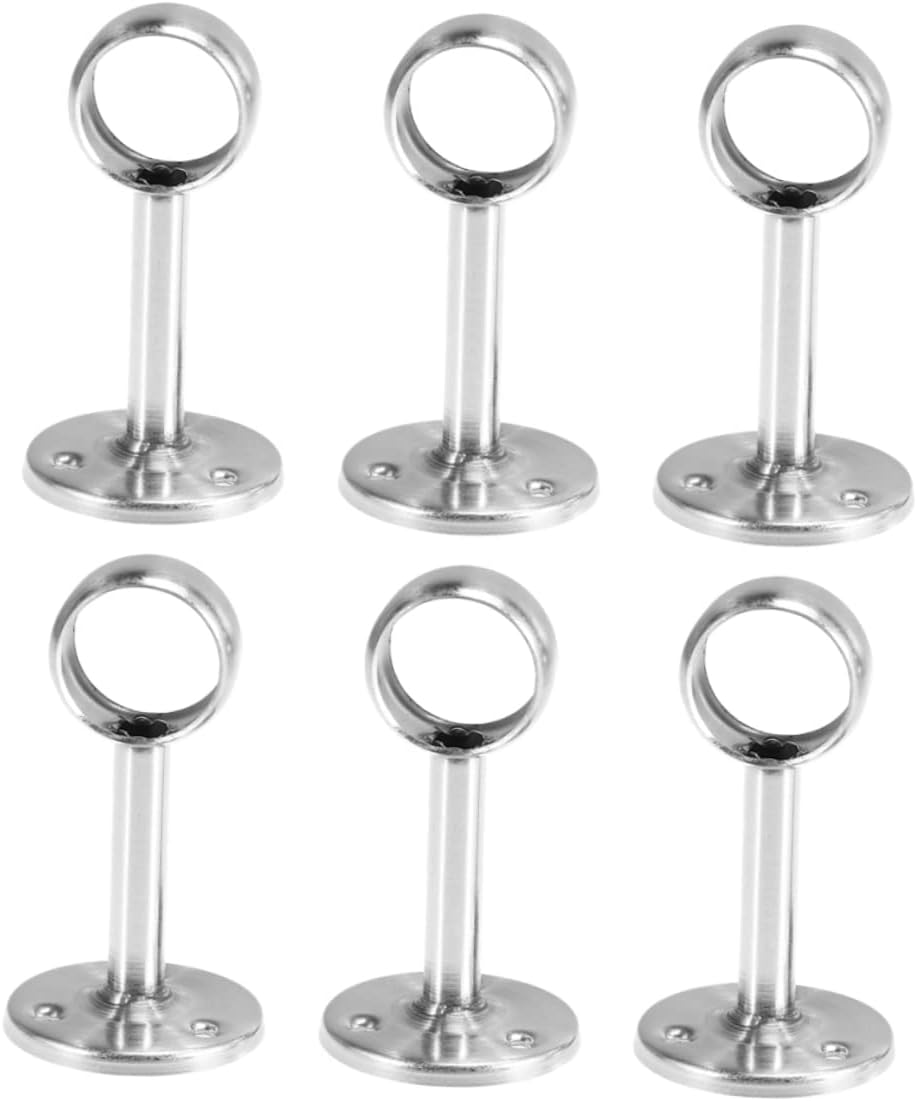 6pcs Stainless Steel Closet Rod Support Bracket for Wardrobe Heavy Duty Hanging Rod Holder Easy Install for Home Storage