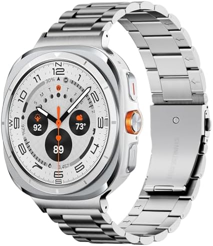 Wristitani Metal Band Compatible with Samsung Galaxy Watch Bands Ultra/7/6/5/4 40mm 44mm 47mm, Solid Metal Stainless Steel Strap For Men Women Present, Black Silver