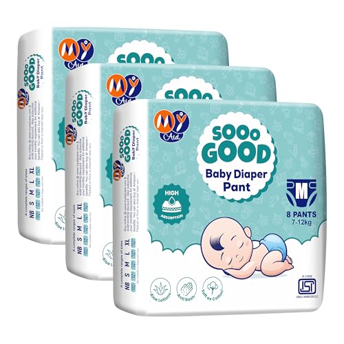 Image of SOOO GOOD Baby Diaper Pants With Aloe Lotion & Wetness Indicator | Soft & Comfortable | Fast Absorption, Rash-Free, Leak-Proof, Medium Size (M) 7-12 kg, 24 Count, Pack of 3