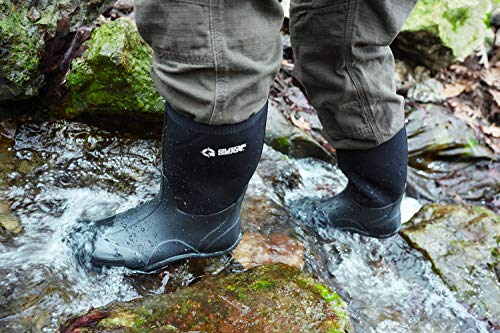 Guide Gear Men's Mid-High Bogger Waterproof Rubber Hunting Work Rain Boots 12”, 5Mm Neoprene Top, Black, 10D (Medium) #TOP4