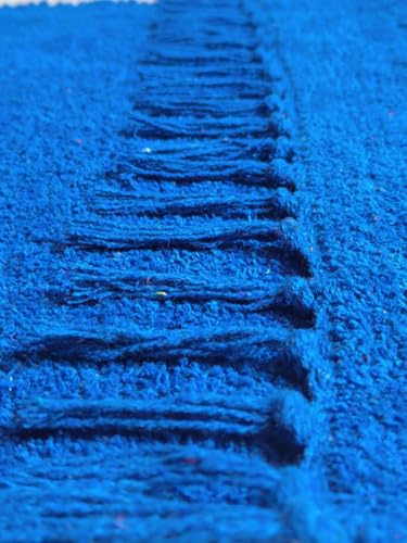 Image of Pooja Pure Cotton Hand Knitted Reversible Aasan Mat (Royal Blue, 24 inchX21 inch | 60X53cm)