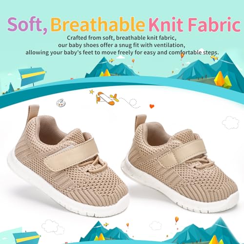 Baby Shoes Boys Girls First Walking Lightweight Non-Slip Toddler Sneakers Infant Tennis Shoes 6 9 12 18 20 24 Khaki — view 3
