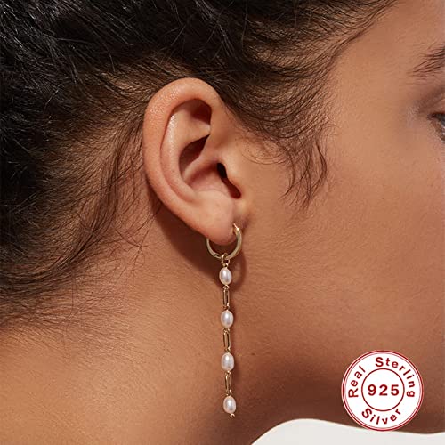 Boucles d'oreilles longues en argent légères anti-allergie avec perles - 5