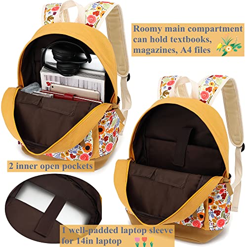 Leaper Floral Backpack College Bookbag Shoulder Bag Satchel Daypack Sunflowers Yellow #TOP2