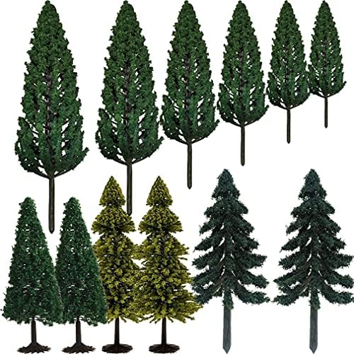 AmyBy Model Miniature Forest Plastic Toy Trees Bushes Rainforest Diorama Supplies Mini Plant Crafts Train Scenery Pine Cedar Firs Conifers 12