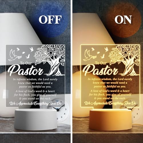 Image of Pastor Appreciation Gifts, Pastor Gifts for Men Women - Engraved Acrylic Night Light, Funny Gifts for Pastor Birthday, Anniversary, Thank You Present Religious Christian Tabletop Gift